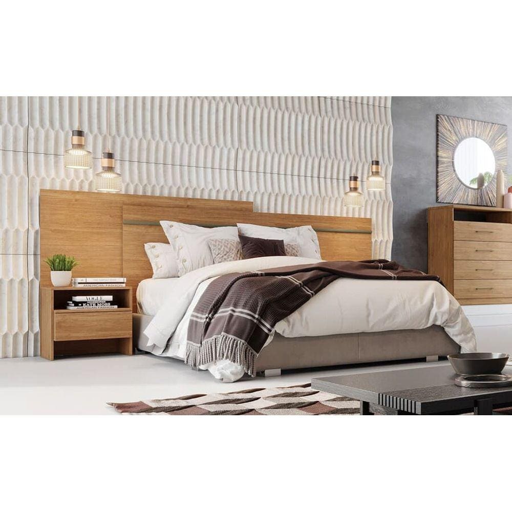 Cabeceira para Cama Box Casal com 2 Mesas de Cabeceira - Volga-Cumaru - Móveis Novo Horizonte
