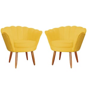 Kit 2 Poltronas Decorativa para Sala de Estar Charm Suede Amarelo - Montanaris Decor
