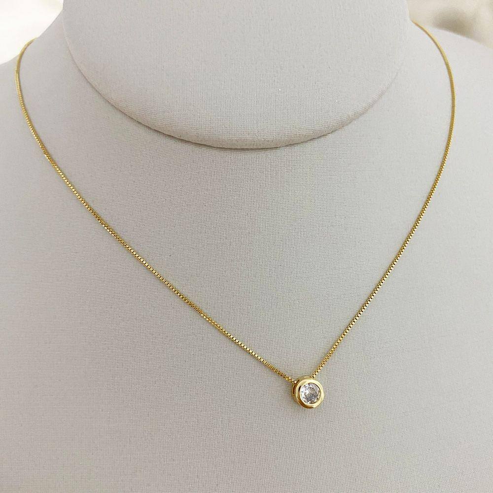 Colar Veneziana Pingente Ponto de Luz em Zirconia