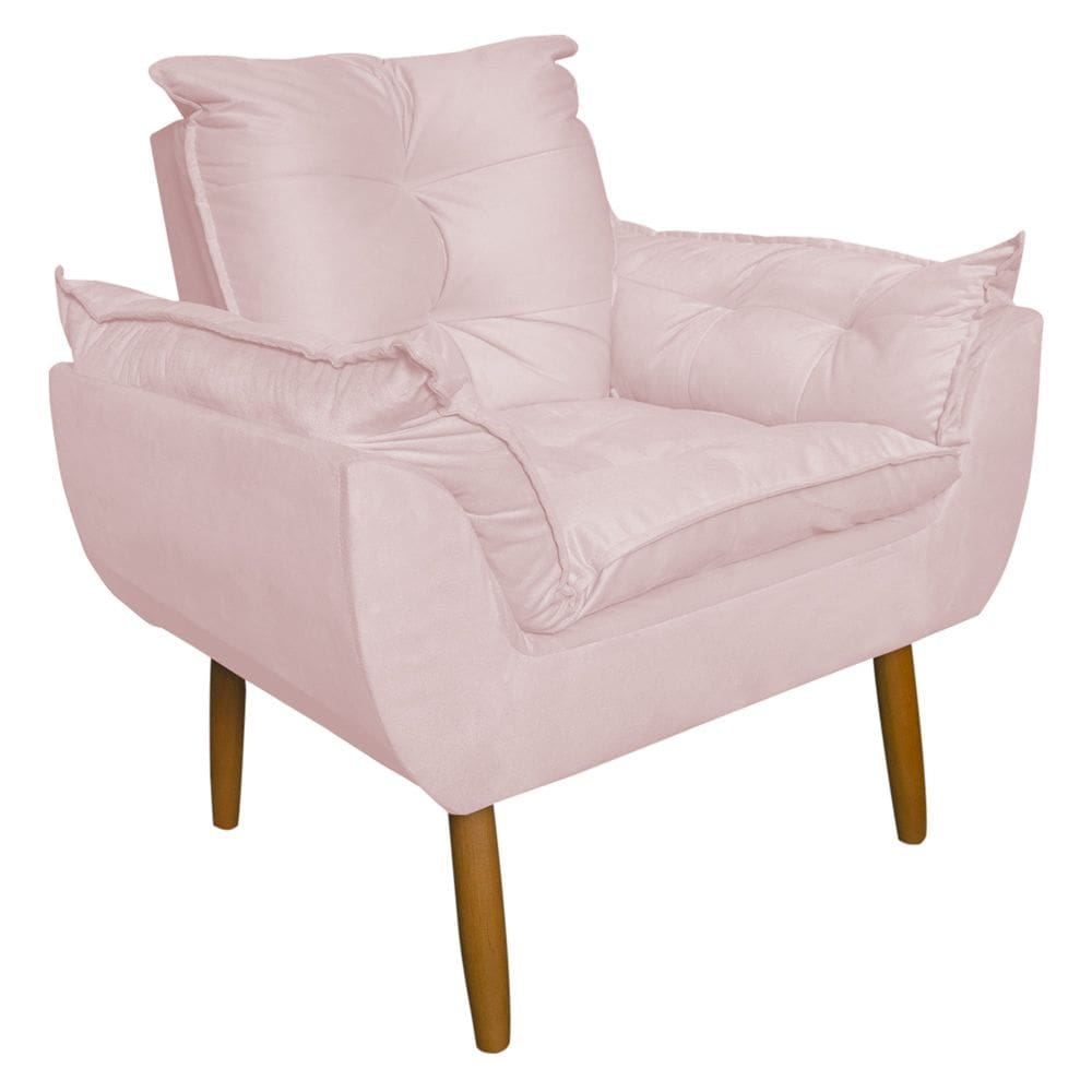Poltrona Decorativa para Sala de Estar Opala Suede Rosa Claro - Montanaris Decor