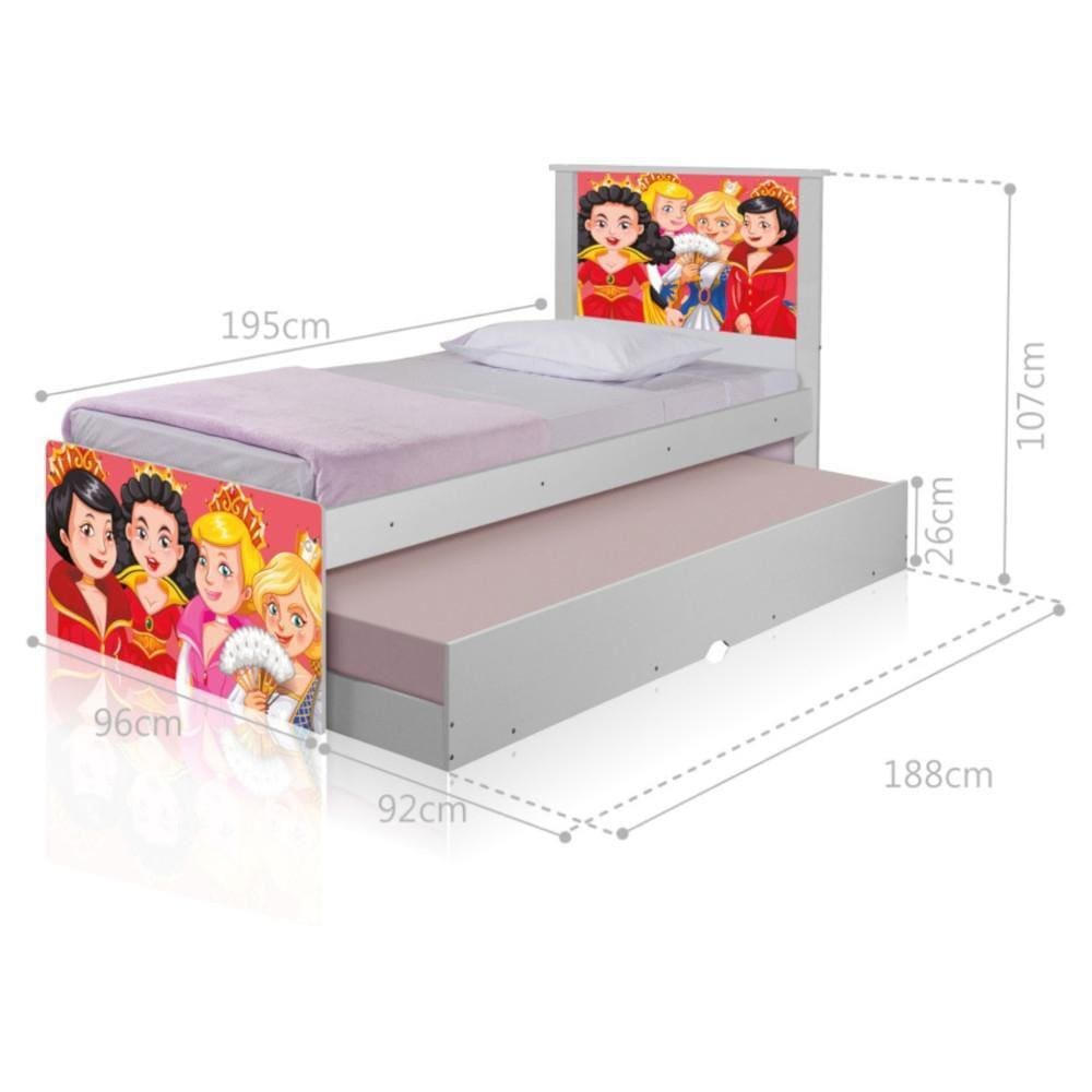 Bicama Juvenil Adesivada Princesas Medievais com Colchões