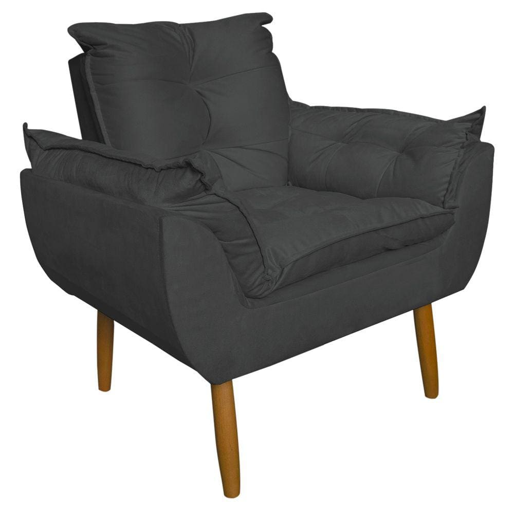 Poltrona Decorativa para Sala de Estar Opala Suede Cinza - Montanaris Decor