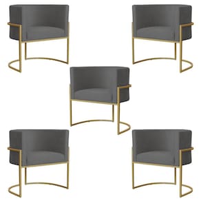 Kit 5 Poltronas Decorativa Sala de Estar Luana Base Gold Suede Cinza - Montanaris Decor