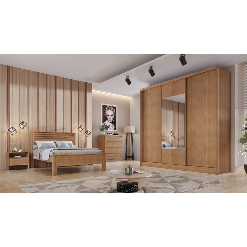 Guarda Roupa Casal com Espelho 3 Portas 8 Gavetas - Arezzo Plus-Cumaru - Móveis Novo Horizonte
