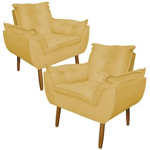 Kit 2 Poltronas Decorativa para Sala de Estar Opala Suede Amarelo - Montanaris Decor