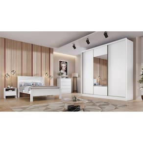 Guarda Roupa Casal com Espelho 3 Portas 8 Gavetas - Medelim-Branco - Móveis Novo Horizonte