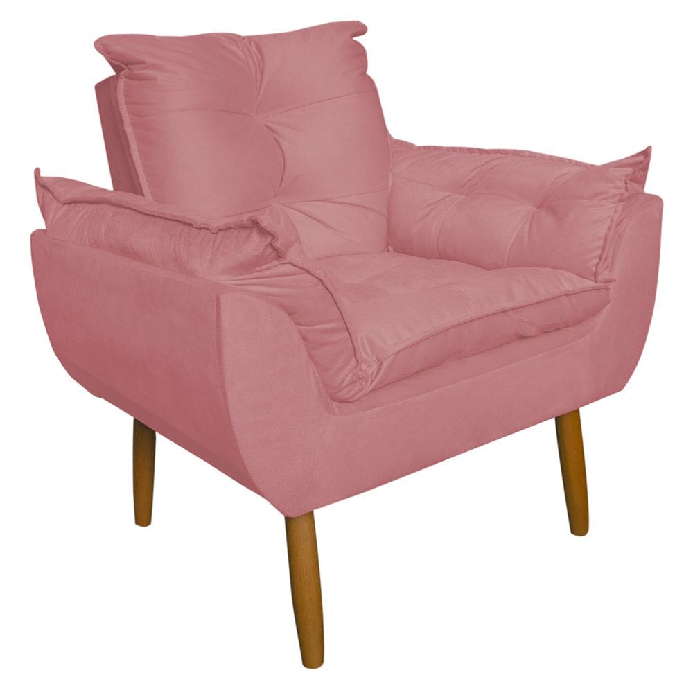 Poltrona Decorativa para Sala de Estar Opala Suede Rosa - Montanaris Decor