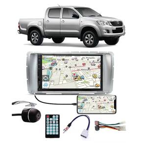 Multimídia Toyota Hilux SRV Cabine Dupla 2012 a 2015 Espelhamento Bluetooth USB SD Card + Moldura + Câmera Borboleta + Adaptador Antena + Chicotes