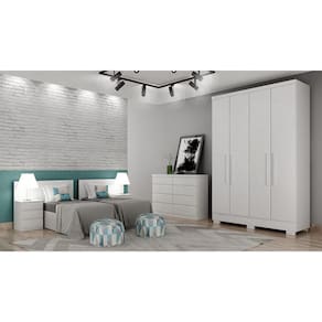 Guarda Roupa Solteiro com Pés 4 Portas 2 Gavetas - Milly-Branco - Móveis Novo Horizonte