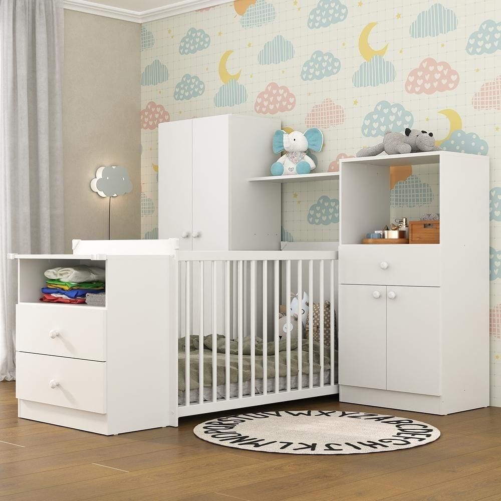 Quarto Infantil Com Berço-cômoda E Colchão Incluso Olívia Branco