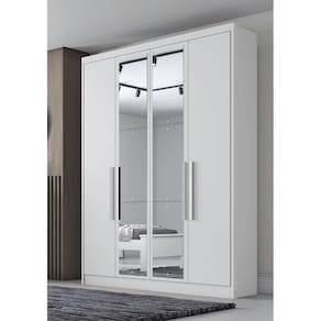Guarda Roupa Solteiro com Espelho 4 Portas 3 Gavetas - Moderni -Branco - Móveis Novo Horizonte