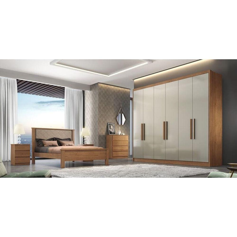 Guarda Roupa Casal 100% MDF 6 Portas 8 Gavetas - Rizon -Cumaru/Fendi - Móveis Novo Horizonte