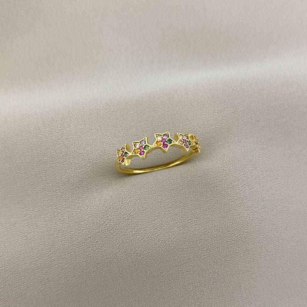 Anél Estrelas Cravejadas com Zircônia Colorida