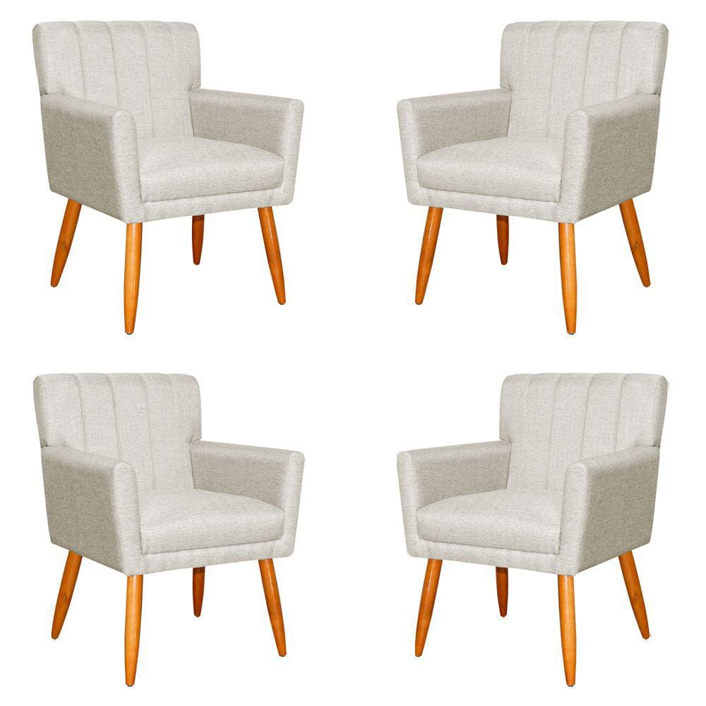 Kit 4 Poltronas Decorativa para Sala de Estar Cecília Linho Bege - Montanaris Decor