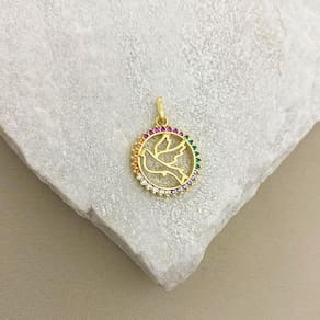 Pingente Circular Espírito Santo Cravejado com Zircônia