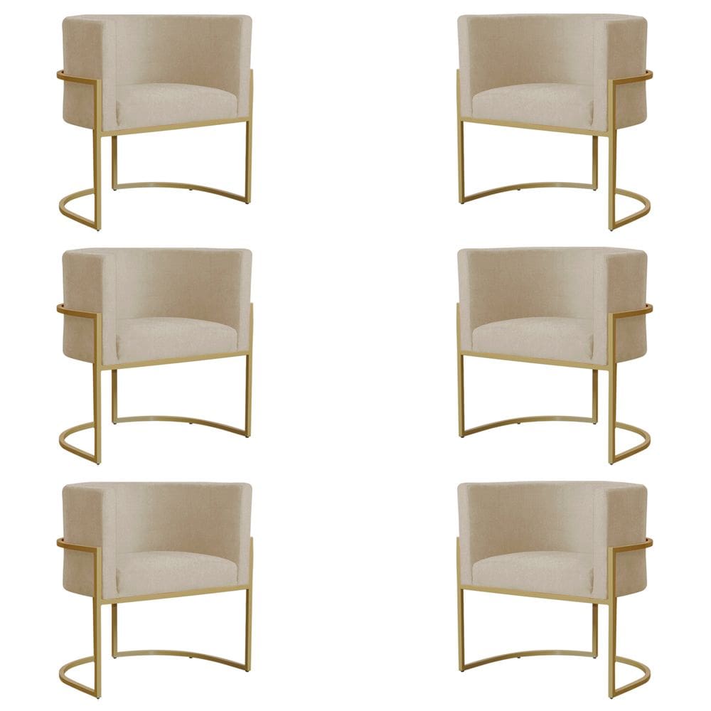 Kit 6 Poltronas Decorativa Sala de Estar Luana Base Gold Suede Bege - Montanaris Decor