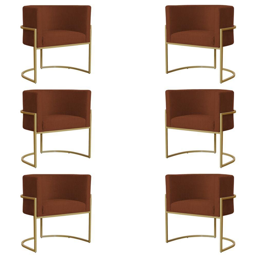 Kit 6 Poltronas Decorativa Sala de Estar Luana Base Gold Suede Terracota - Montanaris Decor