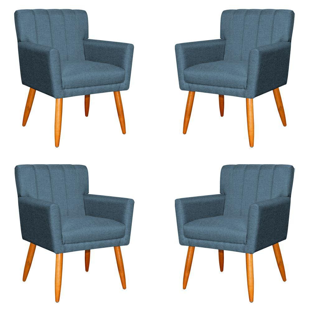 Kit 4 Poltronas Decorativa para Sala de Estar Cecília Linho Azul - Montanaris Decor