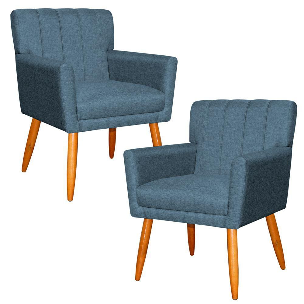 Kit 2 Poltronas Decorativa para Sala de Estar Cecília Linho Azul - Montanaris Decor