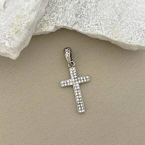 Pingente Cruz em Prata Envelhecida Cravejada com Zircônia