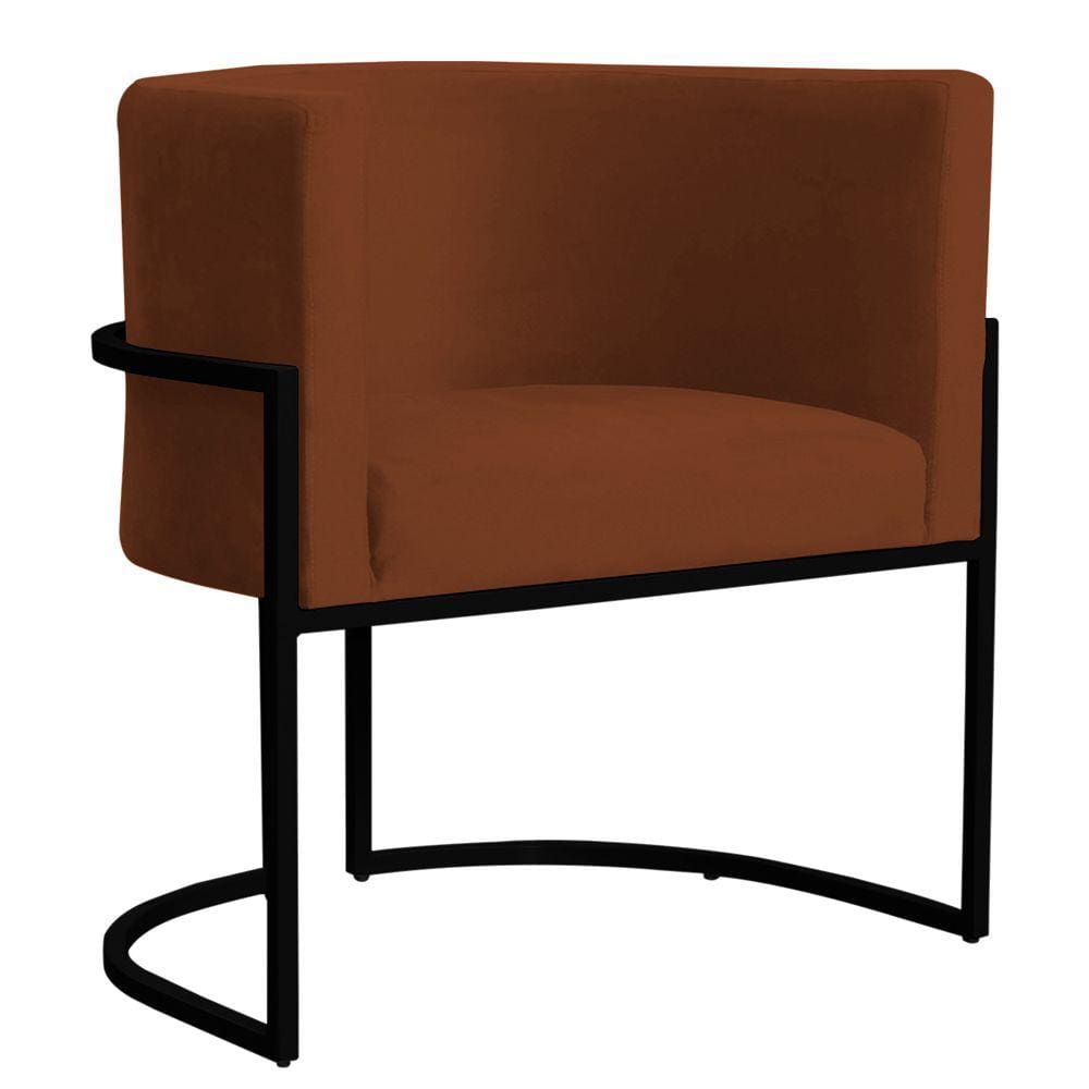 Poltrona Decorativa Sala de Estar Luana Base Preta Veludo Terracota - Montanaris Decor