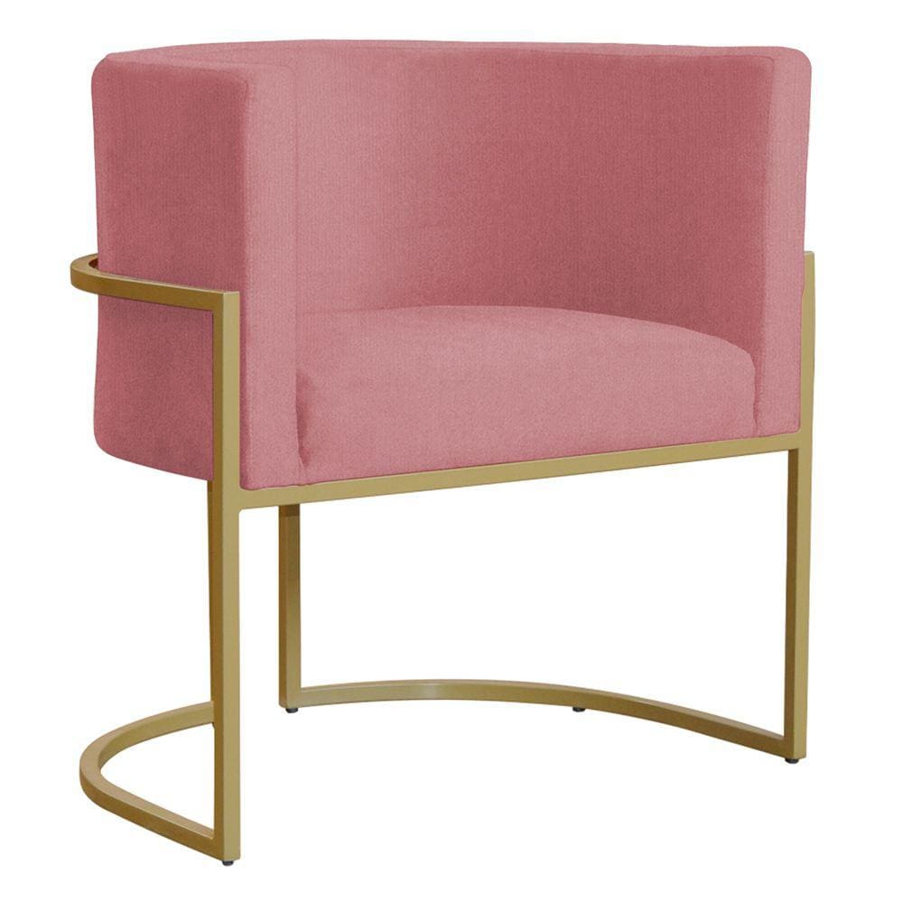Poltrona Decorativa Sala de Estar Luana Base Gold Suede Rosa - Montanaris Decor