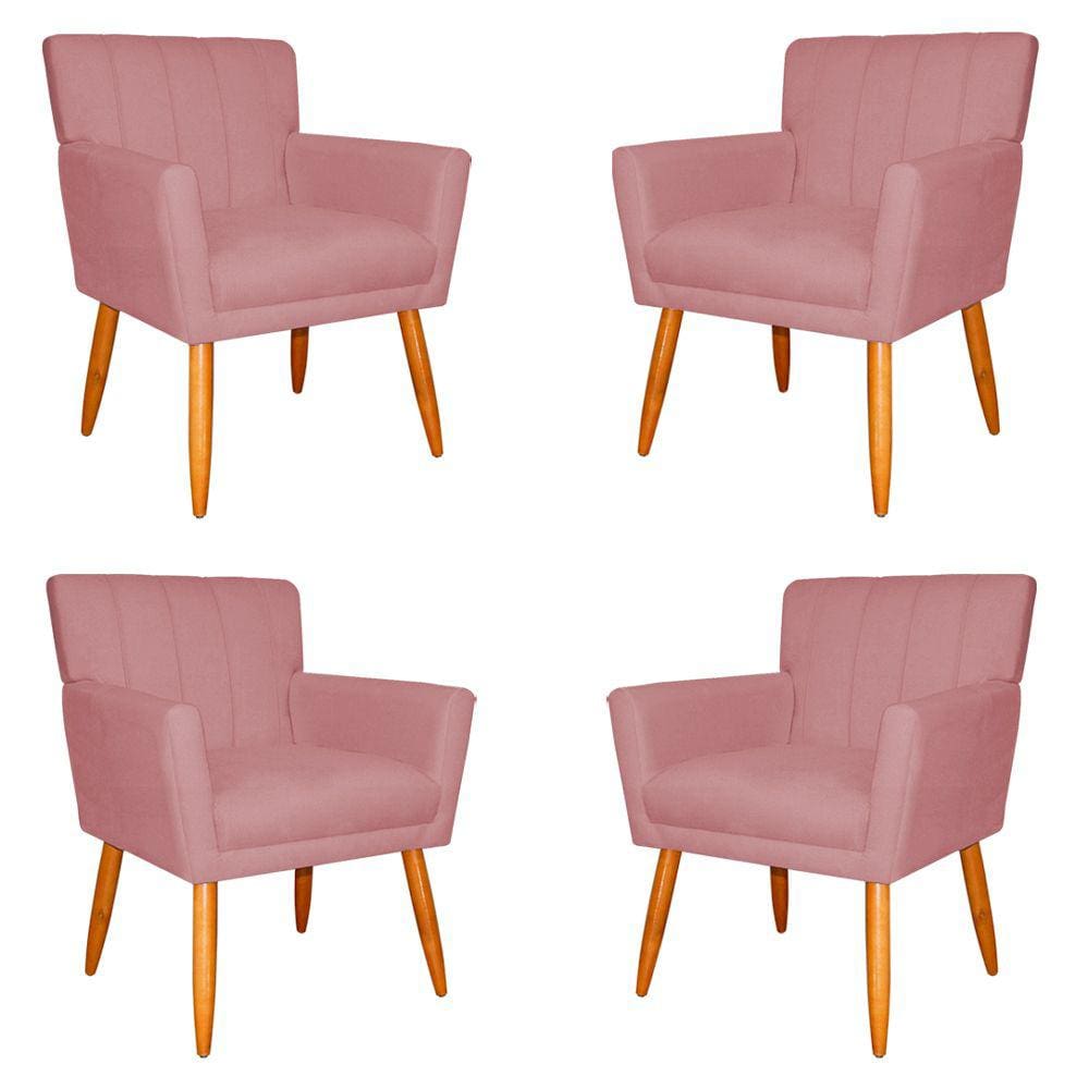 Kit 4 Poltronas Decorativa para Sala de Estar Cecília Suede Rosa - Montanaris Decor