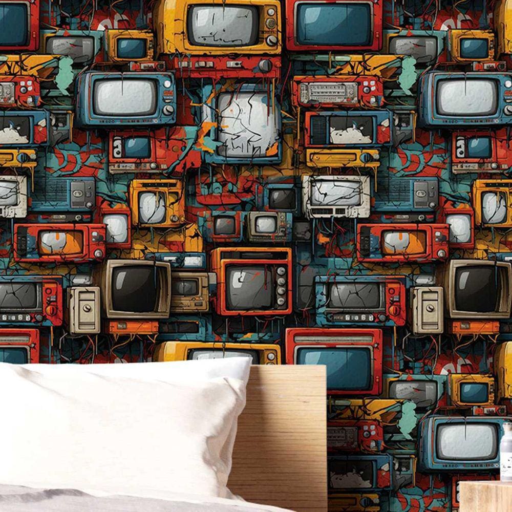 Papel de Parede Arte gamer Decorativa geek retro 3D Auto adesivo Varias Cores Claras Vinilico 15m