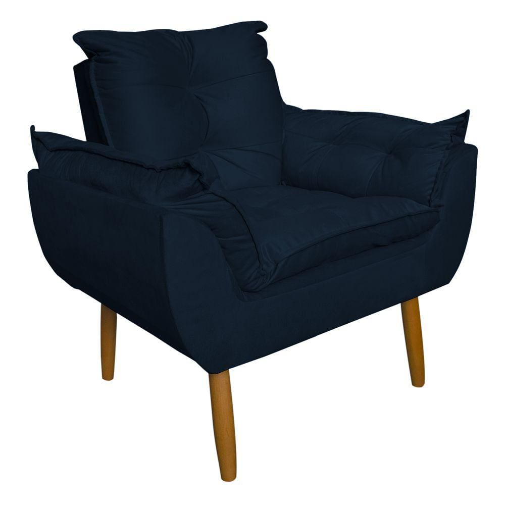 Poltrona Decorativa para Sala de Estar Opala Suede Azul Marinho - Montanaris Decor