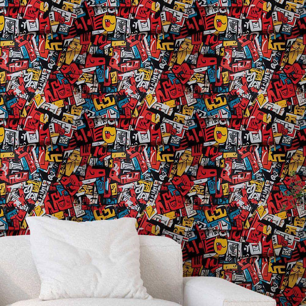 Papel de Parede Gamer 3D Arte Colorida auto colante estilo Grafite decorado vinilico Quarto 9m