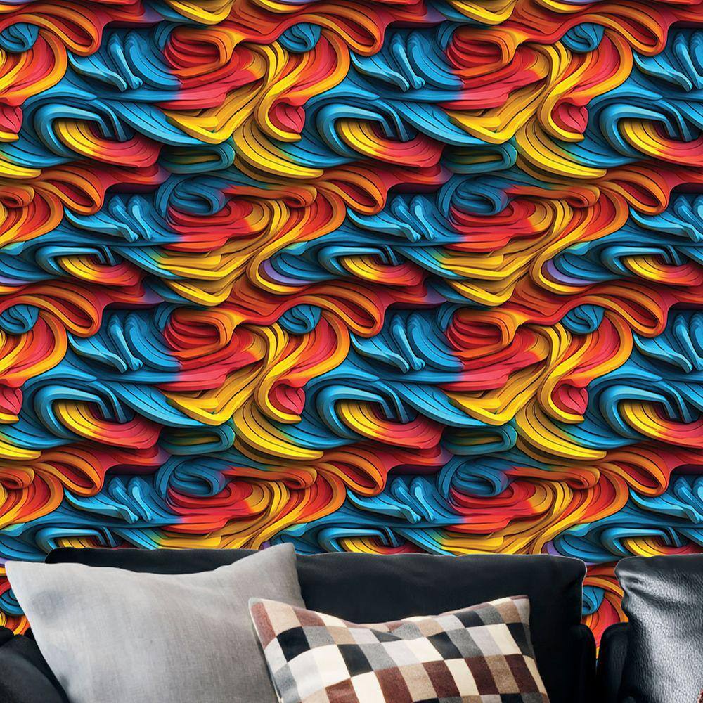 Papel de Parede Gamer 3D Arte auto adesiva Ondas abstratas decoradas efeito grafite Vinilico 15m