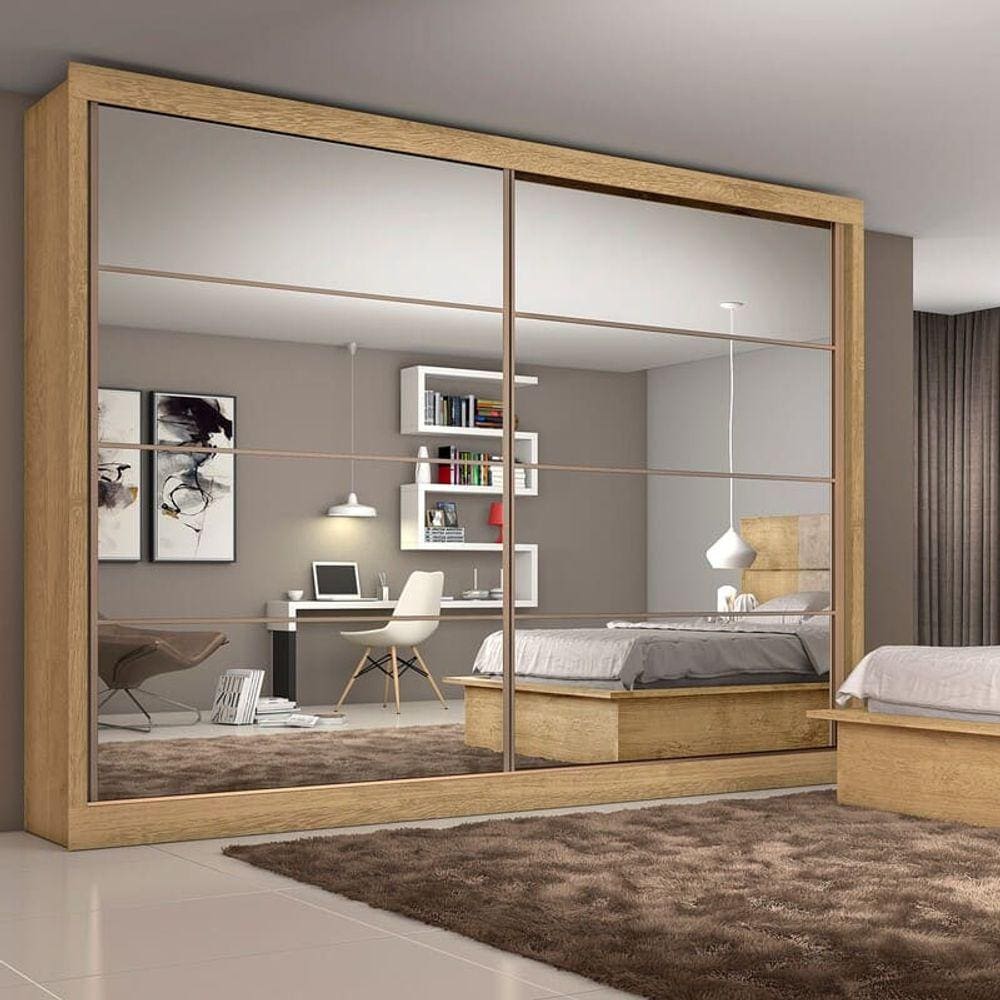 Guarda Roupa Casal Espelhado 2 Portas 6 Gavetas - Sevilha-Amêndoa - Made Marcs