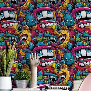 Papel de Parede Gamer 3D Desenho Cartoon efeito Grafite Geek Varias cores decorativo Arte 9m