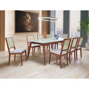 Sala de Jantar Completa Madeira Maciça com 8 Cadeiras 2,20x1,10m - Jade - Art Salas