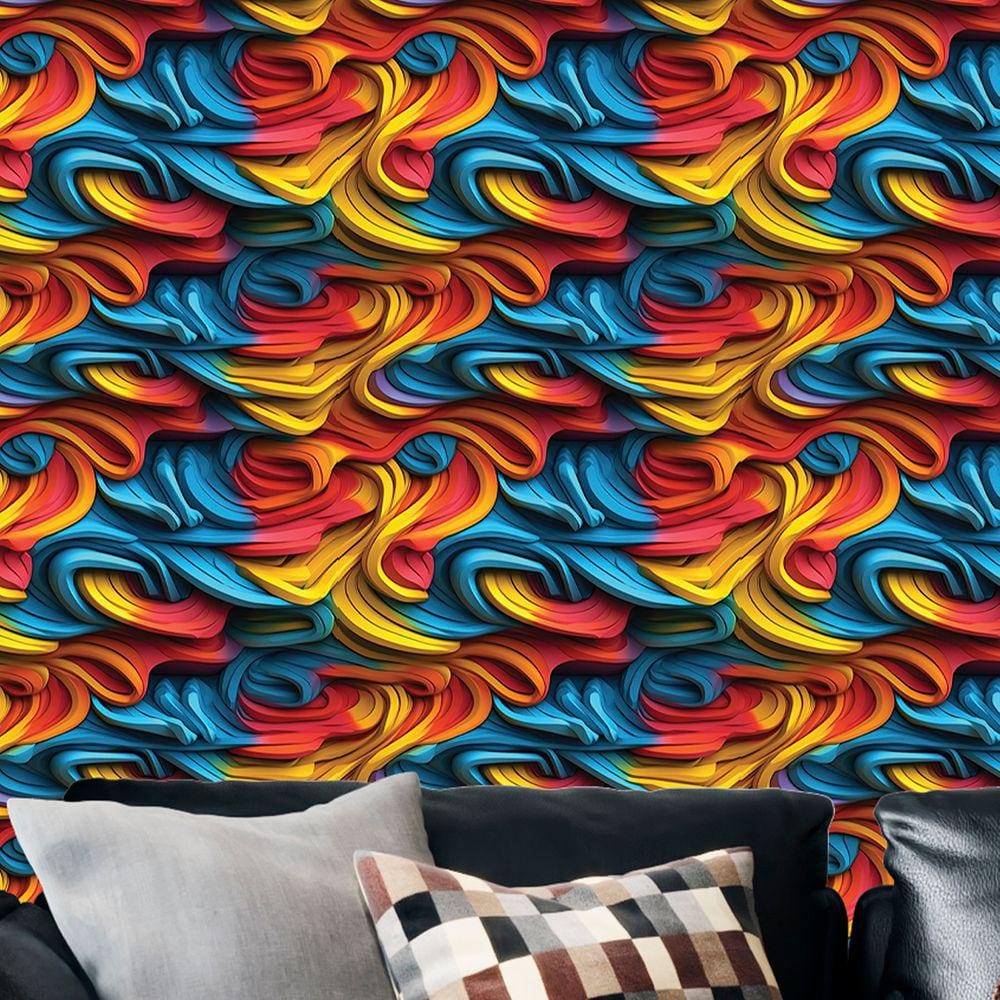 Papel de Parede Gamer 3D Arte auto adesiva Ondas abstratas decoradas efeito grafite Vinilico 18m