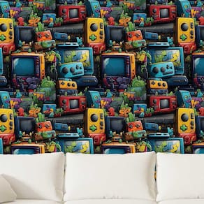 Papel de Parede 3D Grafite Gamer Colorido Auto colante Arte geek quarto sala Lavavel 12m