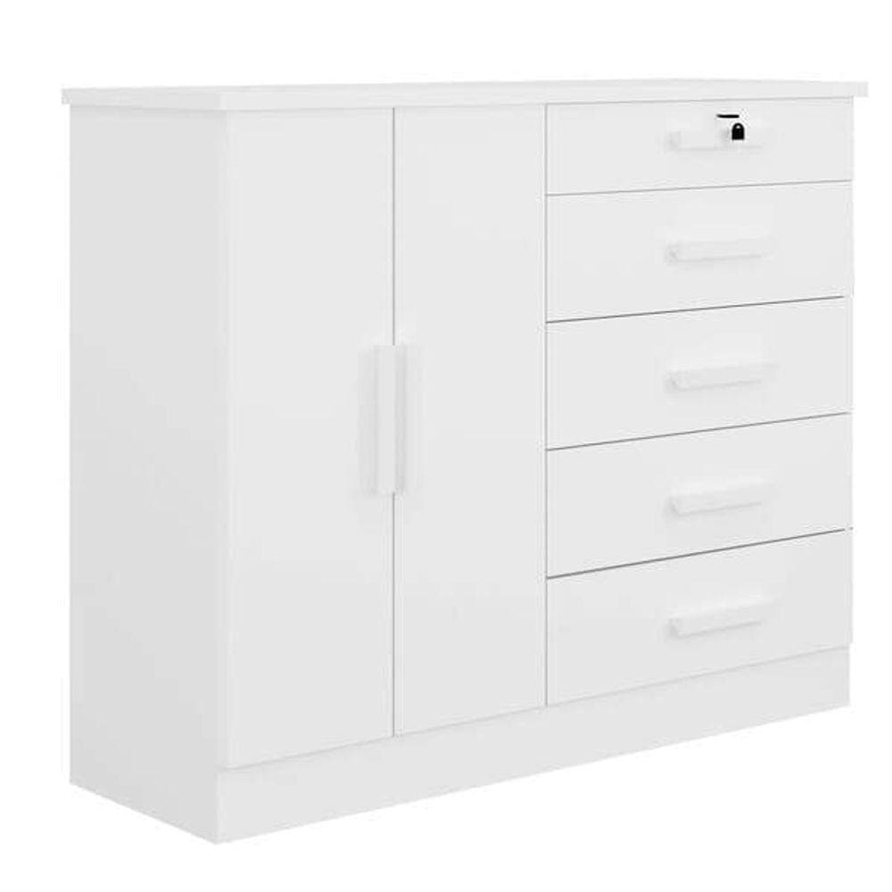 Cômoda para Quarto com Sapateira 5 Gavetas - New Athos-Branco - Móveis D`Doro