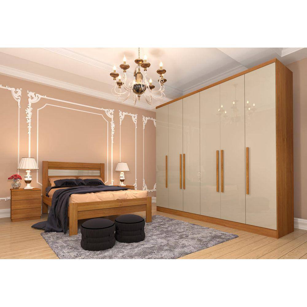 Guarda roupa casal grande 6 portas 2,39m - Veneza-Cinamomo/Off White - Tcil Móveis