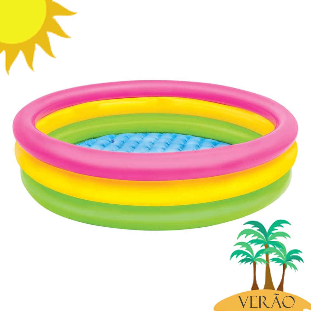 Piscina Inflável Infantil Pôr do Sol 131L Redonda Colorida