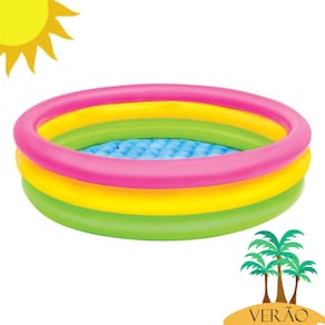 Piscina Inflável Infantil Pôr do Sol 131L Redonda Colorida