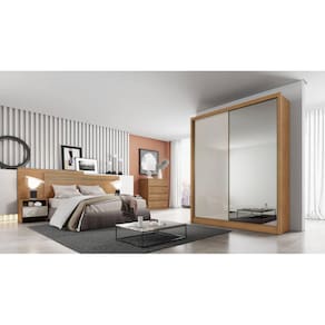 Guarda Roupa Solteiro com Espelho MDF 3 Gavetas - Virtus -Cumaru/Fendi - Móveis Novo Horizonte