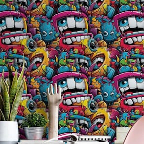 Papel de Parede Gamer 3D Desenho Cartoon efeito Grafite Geek Varias cores decorativo Arte 6m