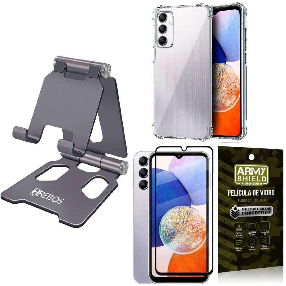 Kit Suporte Hrebos p/ Smartphone - Capinha Antishock + Película Vidro 3D Armyshield