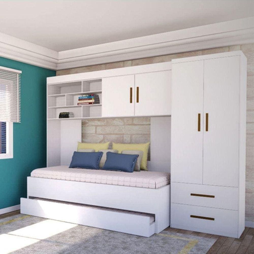 Jogo de Quarto com Guarda Roupa 2 Portas e 2 Gavetas + Bicama Chiara Branco - Phoenix Baby