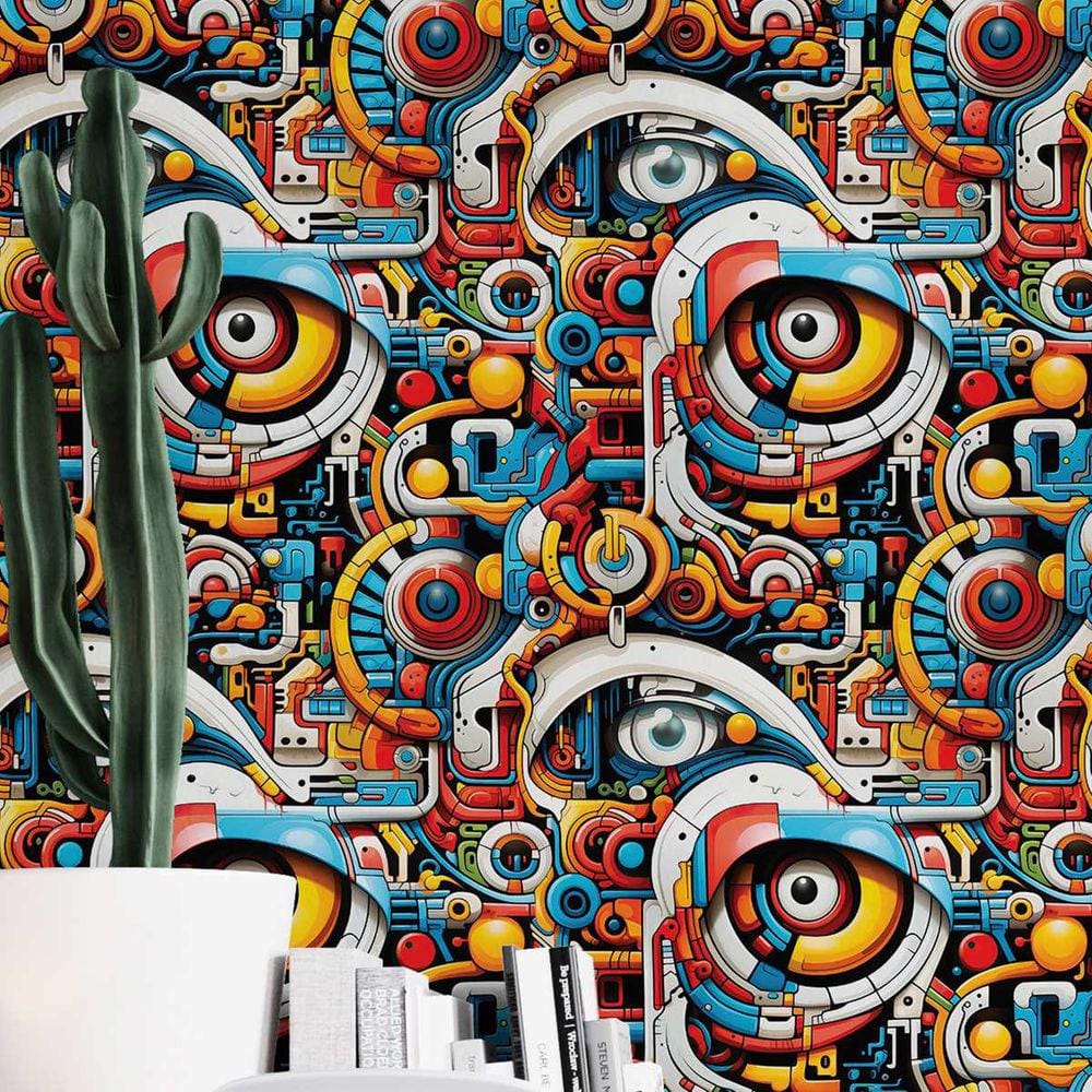 Papel de Parede 3D Desenho arte Gamer Colorida auto adesivo Cartoon decorado Vinil abstrato 15m