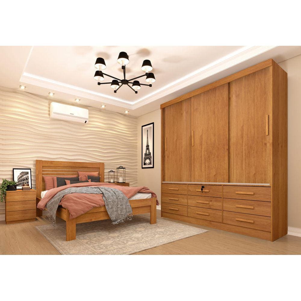 Guarda Roupa Casal 3 Portas 9 Gavetas - Chicago-Cinamomo - Tcil Móveis