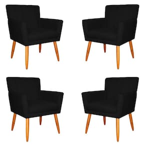 Kit 4 Poltronas Decorativa para Sala de Estar Cecília Suede Preto - Montanaris Decor
