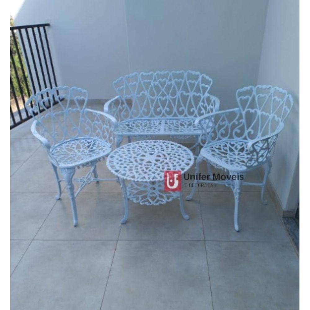 Conjunto de Mesa para Jardim Viena com Namoradeira e Mesa Baixa em Alumínio Fundido Unifer Móveis