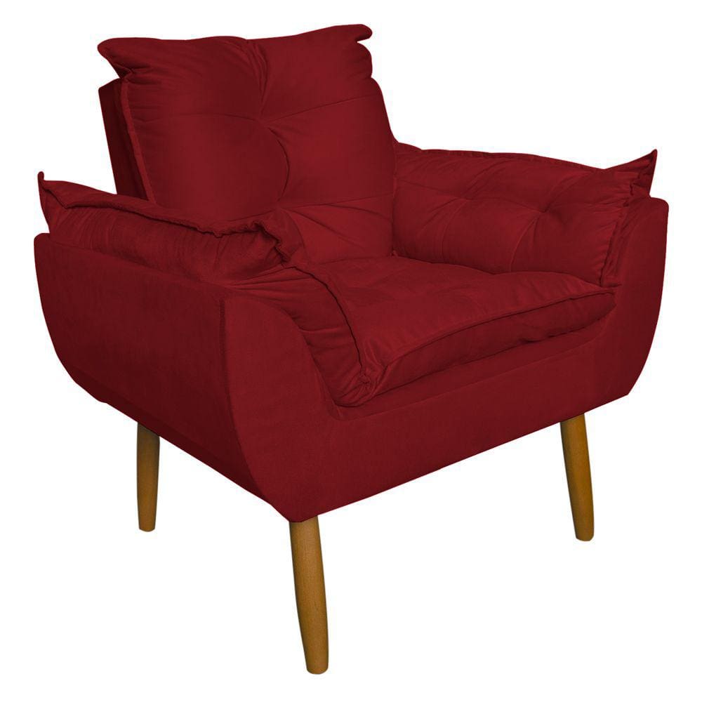 Poltrona Decorativa para Sala de Estar Opala Suede Vermelho - Montanaris Decor