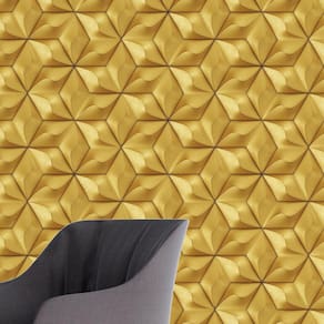 Papel de Parede 3D Auto Adesivo Geométrico Hexagono Ondas Douradas Decorativas Lavavel Quarto 9m